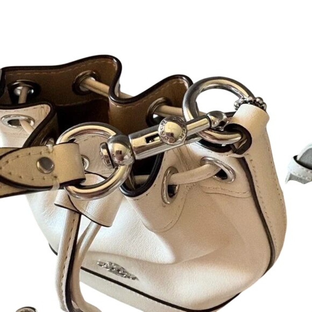 Coach Mini Drawstring Bucket Bag White Leather Crossbody Handbag - Picture 5 of 9